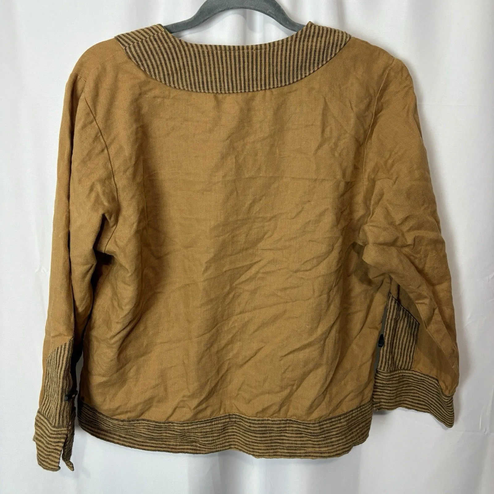 Mill Valley Clothing Company Womens M Top/Jacket Linen Cotton Striped Lagenlook Tan Size M - Image 7