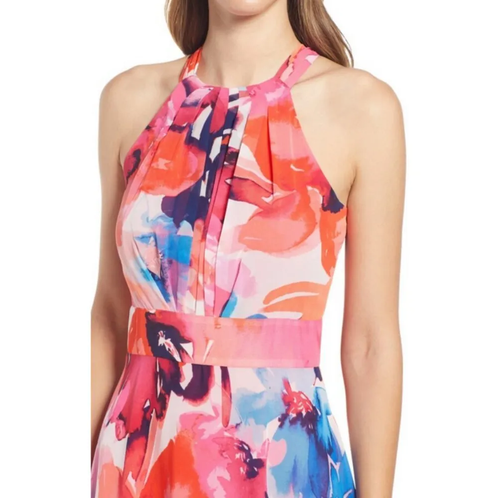 💕ELIZA J💕 Halter Neck Maxi Dress ~ Bold Watercolor Abstract Floral Print 8 NWT - Image 4