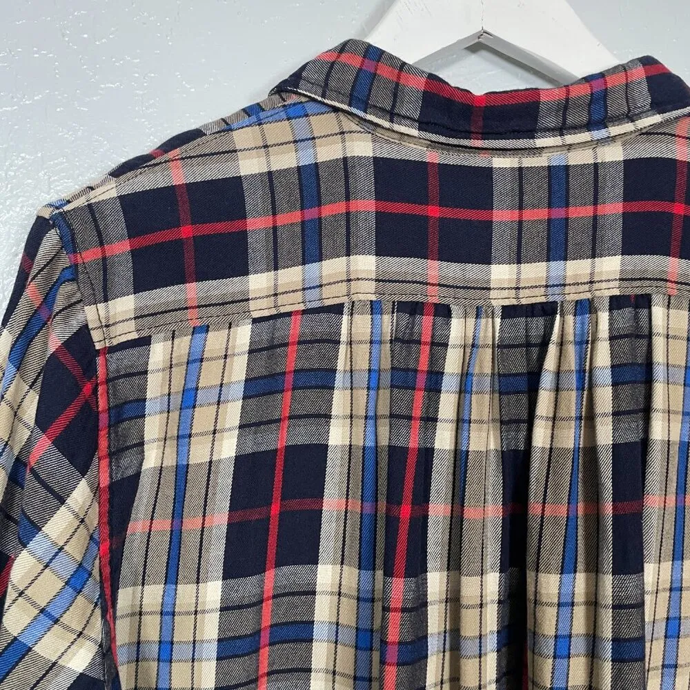 Denim & Supply Ralph Lauren Women L Tan Black Red Blue Plaid Flannel Shirt Boho Size L - Image 9