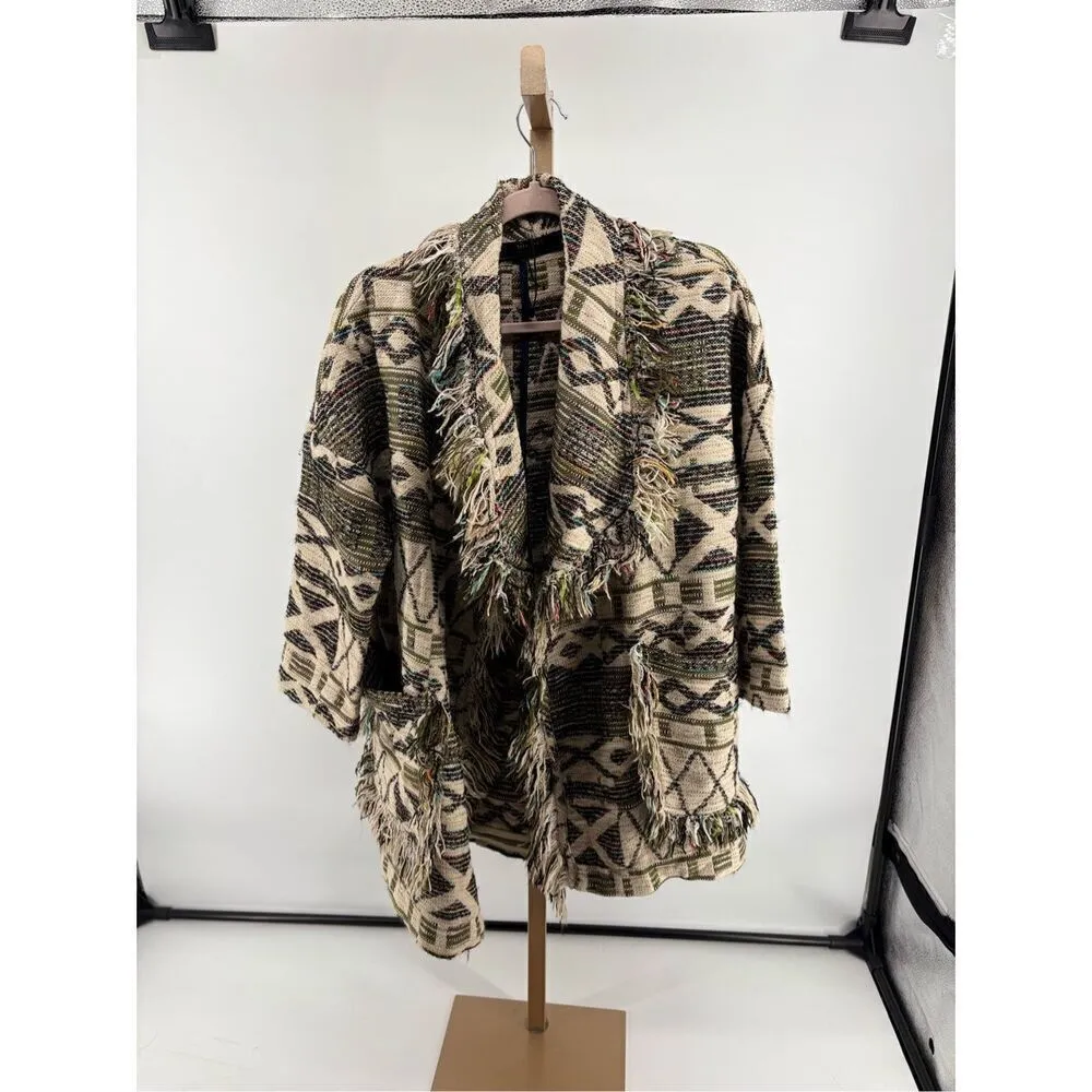 Zara Outerwear Womens Cardigan Southwest Multicolor Beige Long Sleeve XS-S New - Image 3