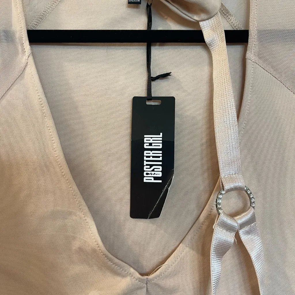 NWT Dolls Kill Poster Grl Nude Plunge Top Tan Size L - Image 6