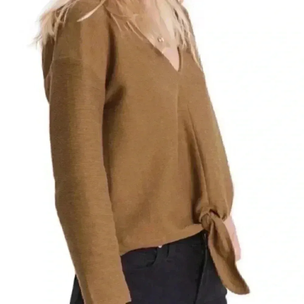 New with tags madewell texture and thread knit tie front sweater in size small - Image 2