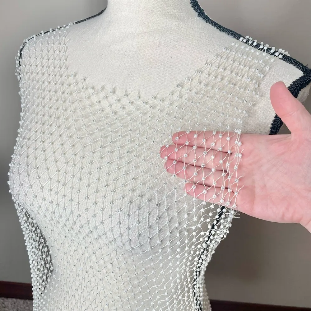 Lulus Sunlight Sparkle White Fishnet Rhinestone Maxi Dress Swim Coverup XS/S NWT - Image 6