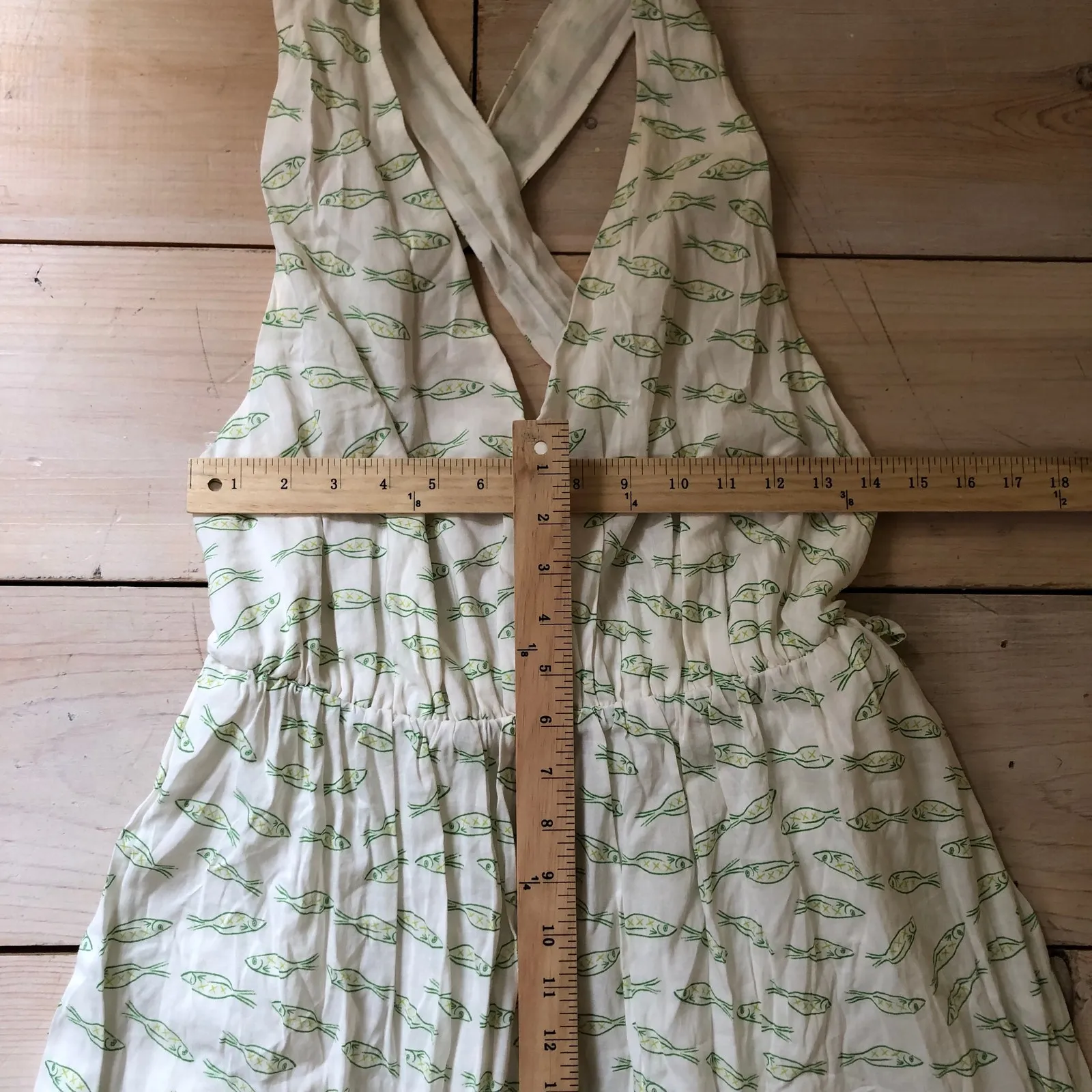 A New Day NWT Cream Green Halter Sundress Fish Sardine Print Size S - Image 10