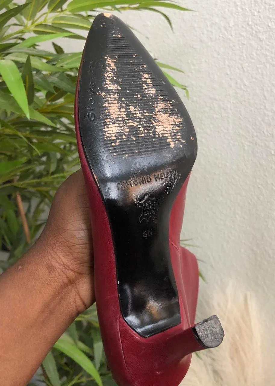 90s VTG Sleek Burgundy red 100% Genuine leather ankle mid-calf boots - Image 4