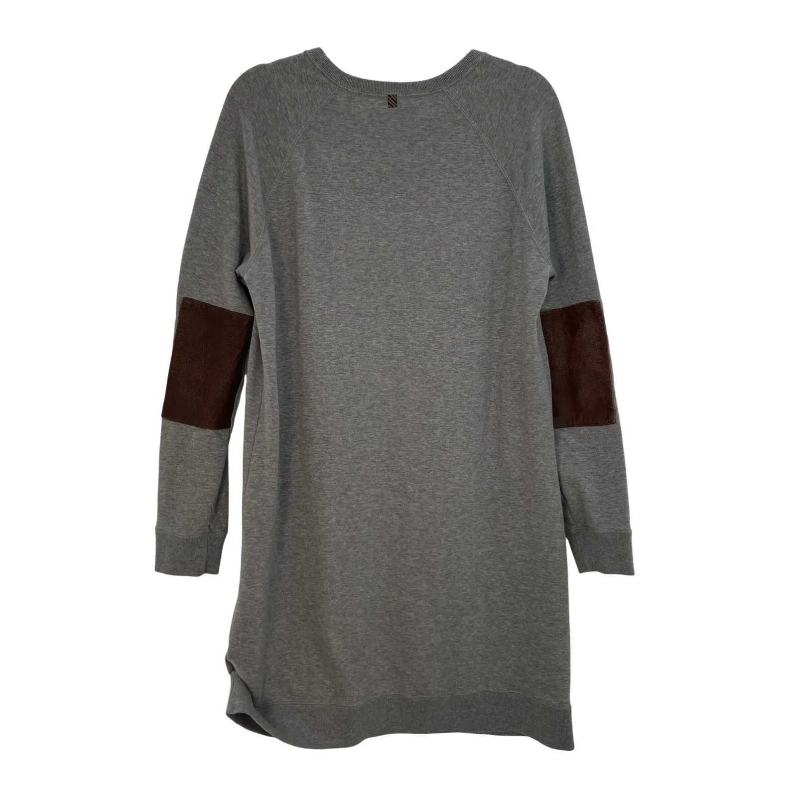Billy Reid Women's Gray Leather‎ Elbow Patches Crew Neck Sweatshirt Dress Size M - Image 2