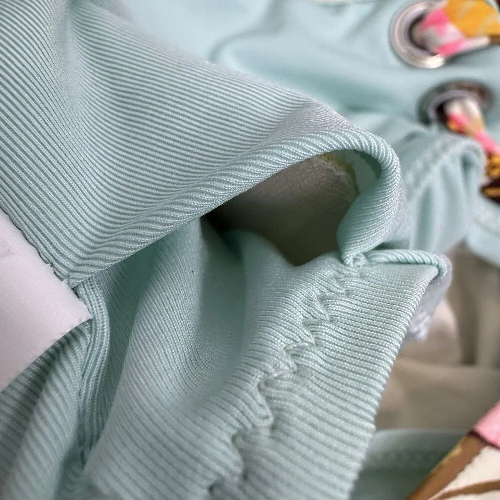 Aerie Grommet Longline Scoop Bikini Top Small Multicolor Tropical Lace Up Padded White - Image 6