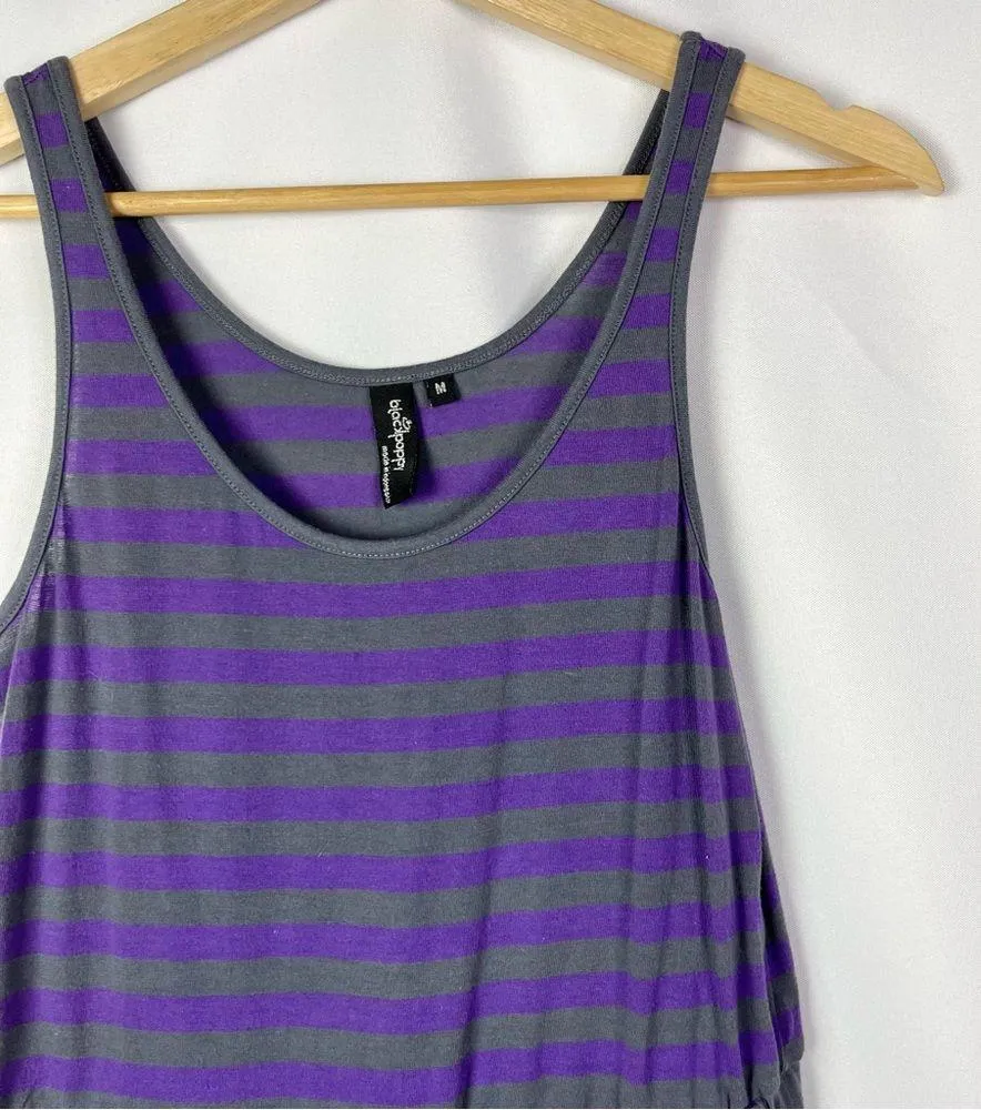 Black Poppy Purple & Gray Stripe Y2K Mini Dress M - Image 3
