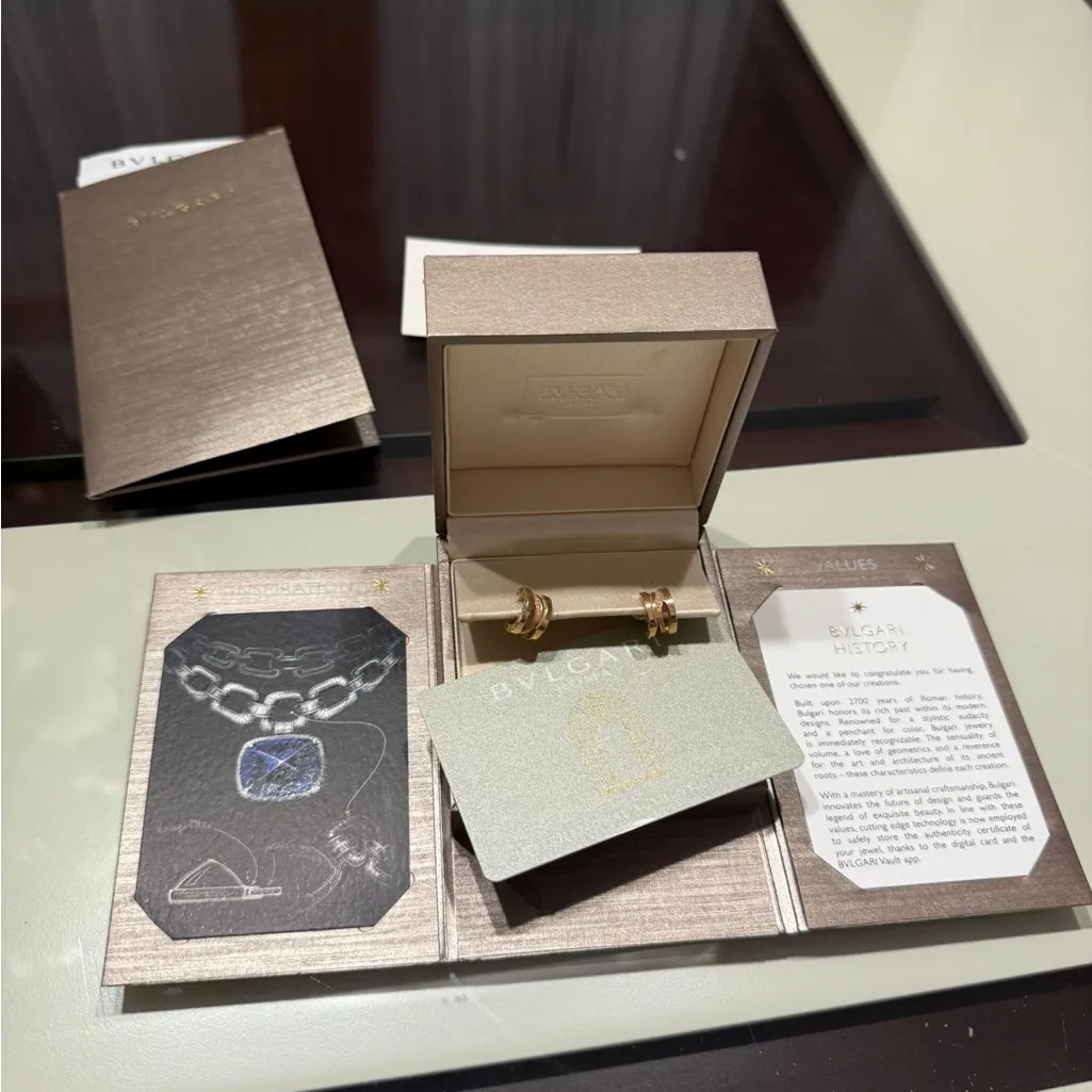 Bulgari Rose Gold diamond Double Hoop Earrings - Image 8