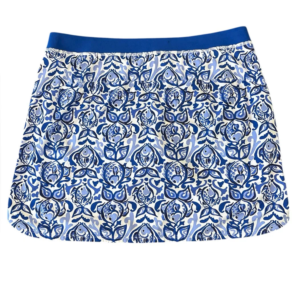 RLX Ralph Lauren Floral Fish Print Golf Tennis Skort Blue White Large NWT - Image 3