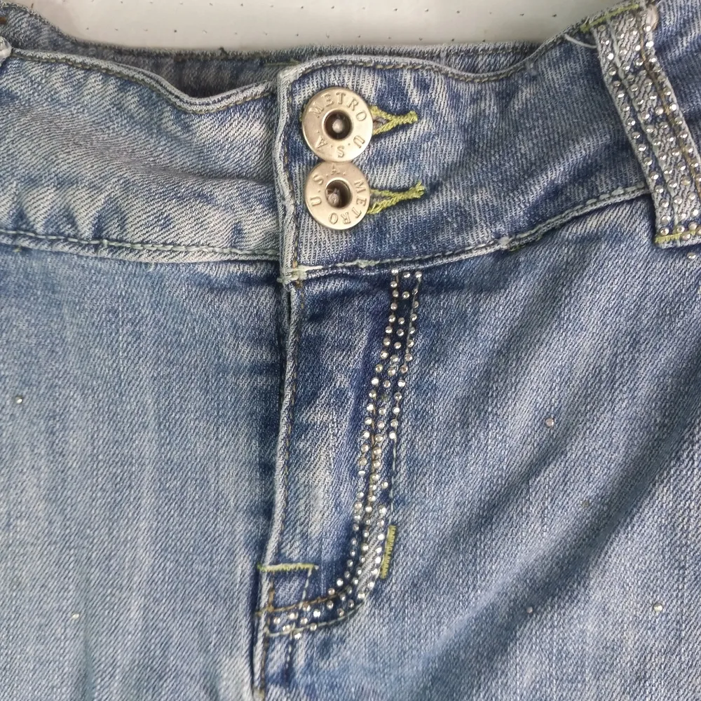 Metro M Cotton Light Wash Sparkle Denim Jeans Mini Skirt - Image 9