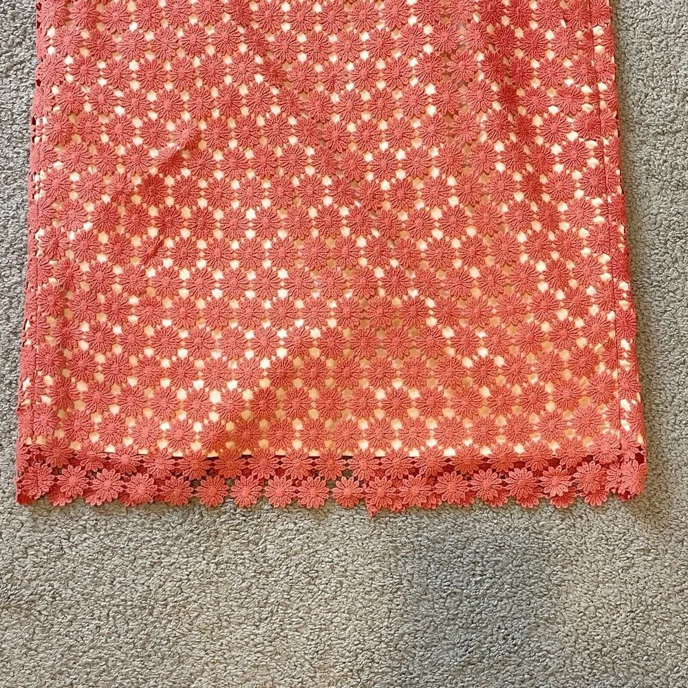 Talbots Skirt Womens 8 petite Orange Pink Floral Crochet Lace‎ Straight Office - Image 2