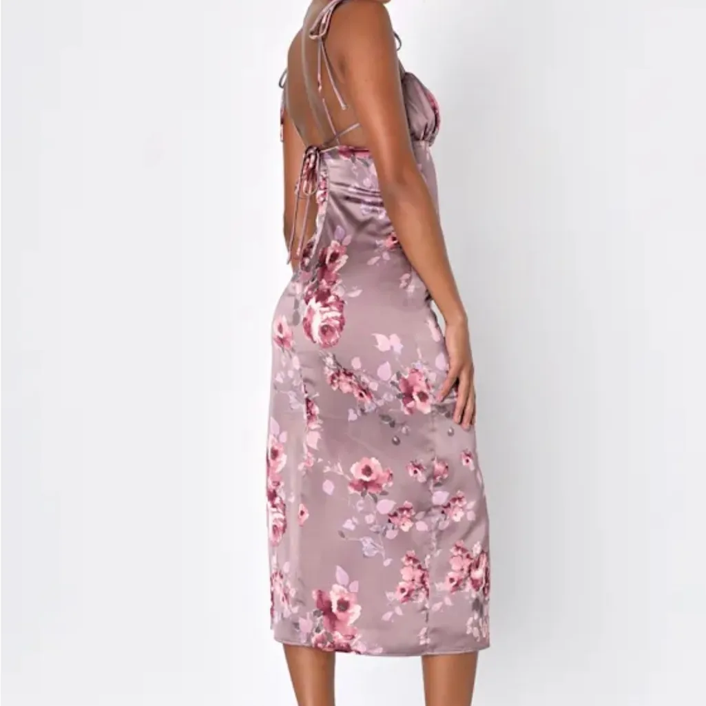 Lulu's Mauve Floral Satin Midi Dress Pink Size M - Image 4