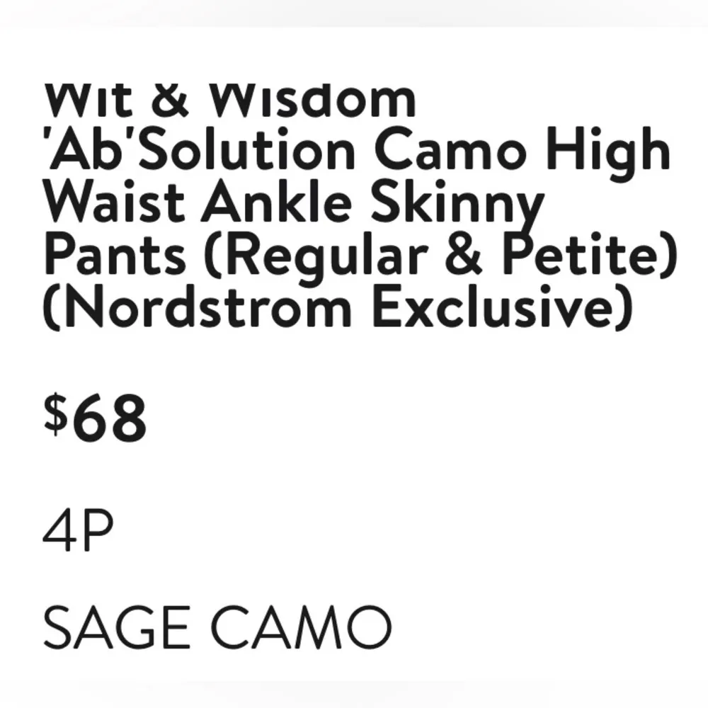 Wit & Wisdom Ab Solution Camo High Waist Ankle Skinny Pants Size 4P - Image 4