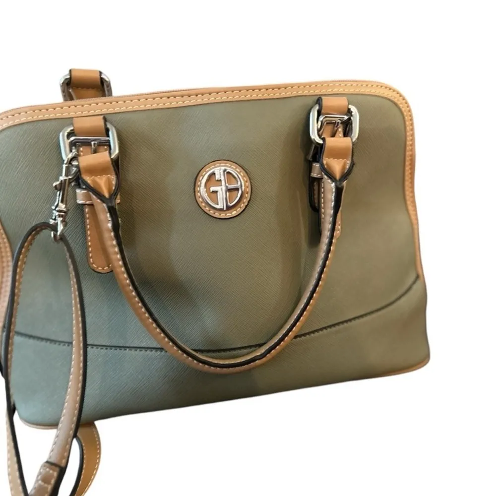 Giani Bernini Olive Green‎ Dome Satchel Bag with Tan Accents Medium - Image 7