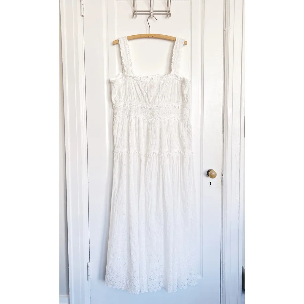 GAP x Doen • White Eyelet Midi Dress tiered ruffle smocked peasant cottagecore - Image 15