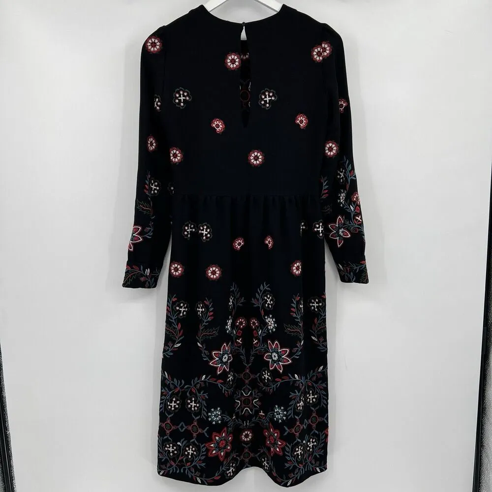 Zara Woman Floral Embroidery Embroidered Long Sleeve Midi Dress Black‎ Size XS - Image 6