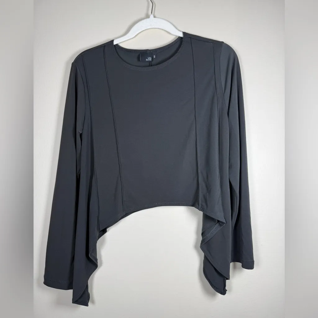 Lisa Bayne Size S Black Crop Shark Bite Hem Artsy Minimalist Lagenlook Top - Image 6