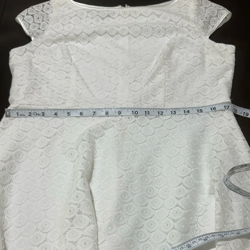 Evan Picone White Lace Dress Sz 14 Cap Sleeve Fit &. Flare Boho Beachy Church - Image 7
