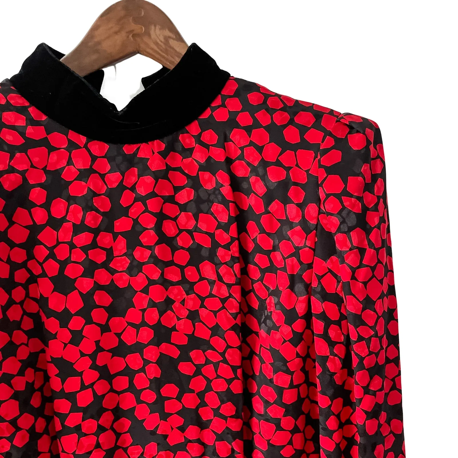 Vintage 80s 100% Silk Dress Pleated Peplum boss secretary size Small S Red - Image 3