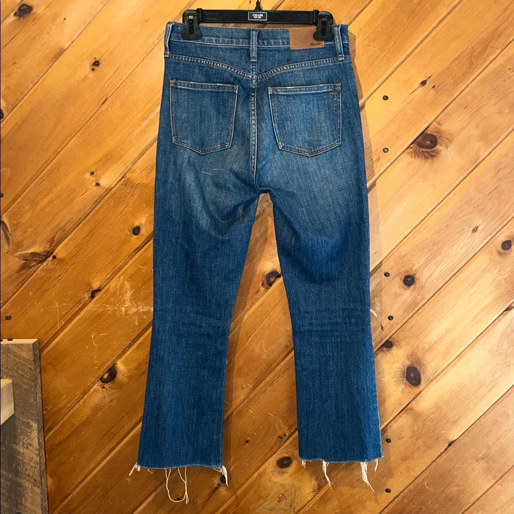 Madewell the Cali 10” high riser Demi boot distressed raw hem crop flare jeans - Image 4