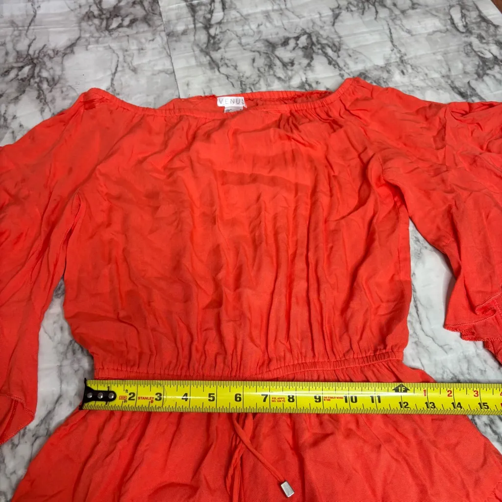 VENUS Y2K 2000s orange drawstring romper swimsuit coverup small ruffle sleeve - Image 7