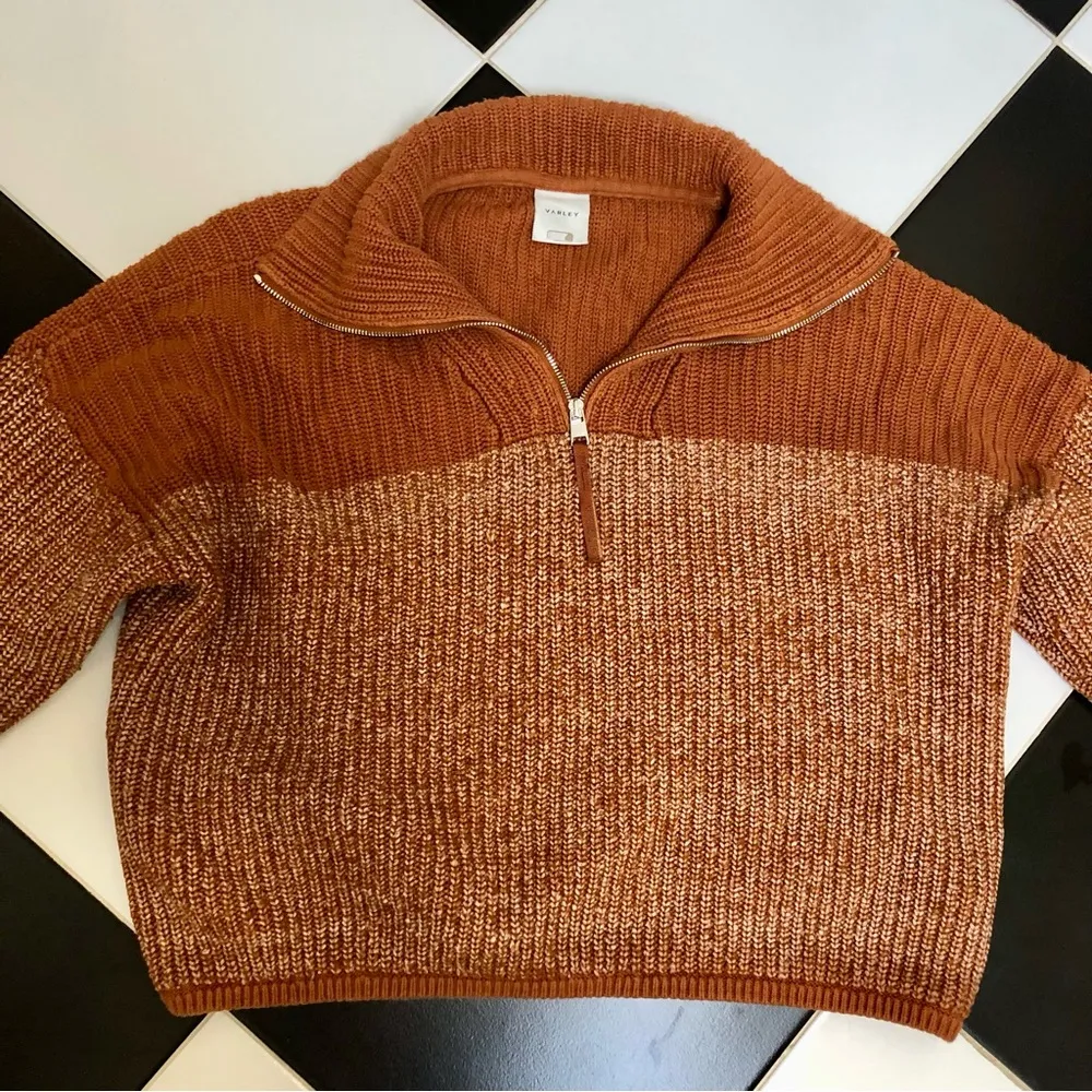 Varley Willard Half-Zip Knit Pullover Sweater in Caramel Café Brown Burnt Sienna - Image 6