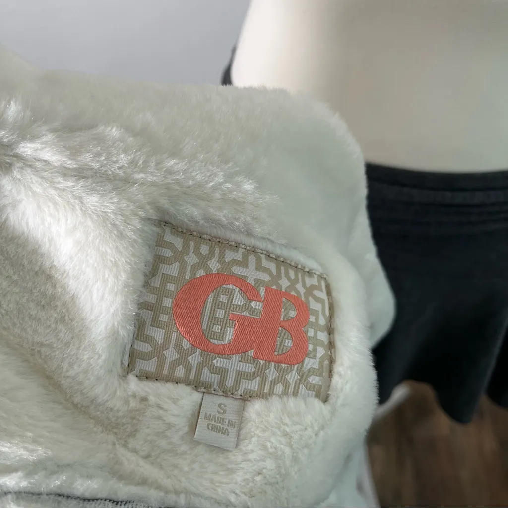 GB Gray Suede White Fur Trim Zip‎ Penny Lane Crop Jacket Womens Size Small - Image 8