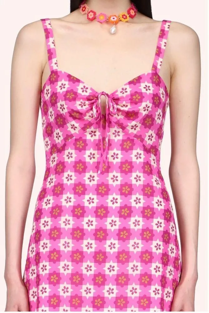 $518 Anna Sui Utopian Gingham Cotton Slip Dress in Neon Pink, Size 2 - Image 6
