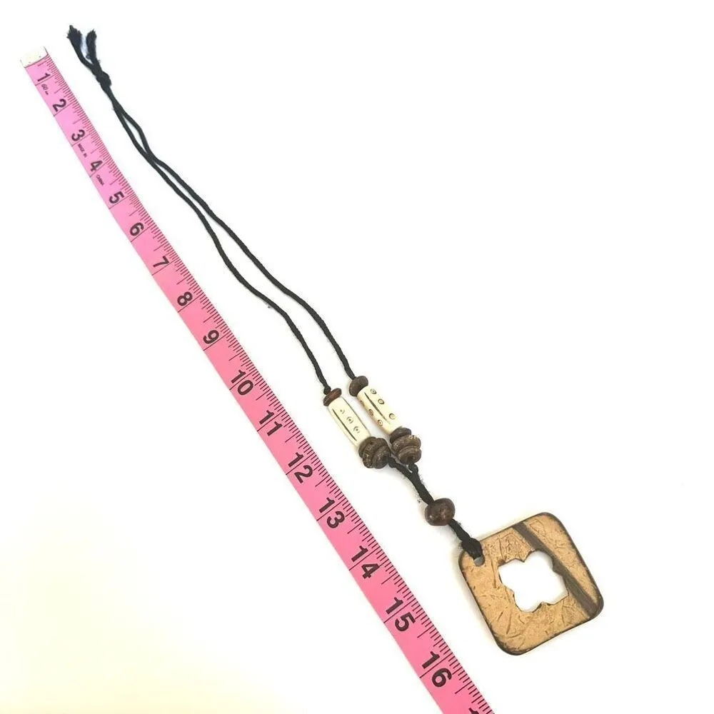 Coconut shell pendant necklace on cord Brown - Image 6