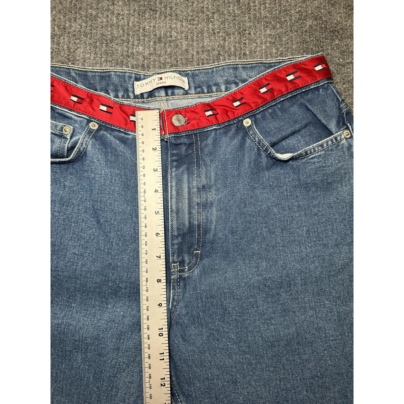 Vtg Tommy Hilfiger Jeans Logo Red Waist Band 2001 Stone Wash‎ Women's 12 - Image 6