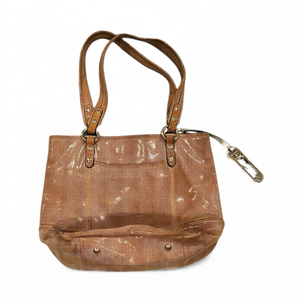 B. MAKOWSKY LEATHER SHIMMER SNAKE BROWN LIZZARD SHOULDER HANDBAG GOLDTONE TRIM - Image 2