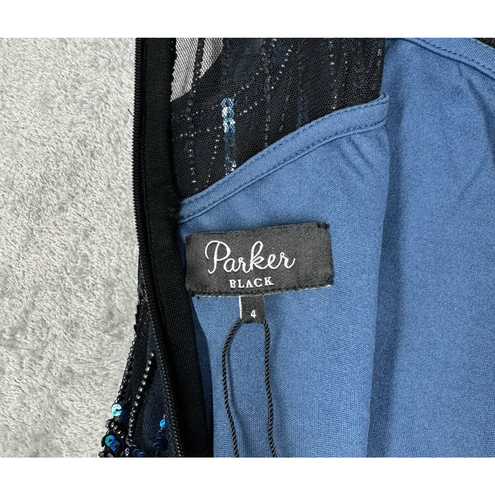 Parker Dress Womens 4 Black Blue Beaded Sequins Formal Party Black Tie Glamorous - Image 7
