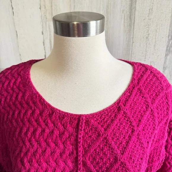 Vintage 90s Hand Knit for The Limited Fuchsia Sweater small layering classic Pink - Image 3