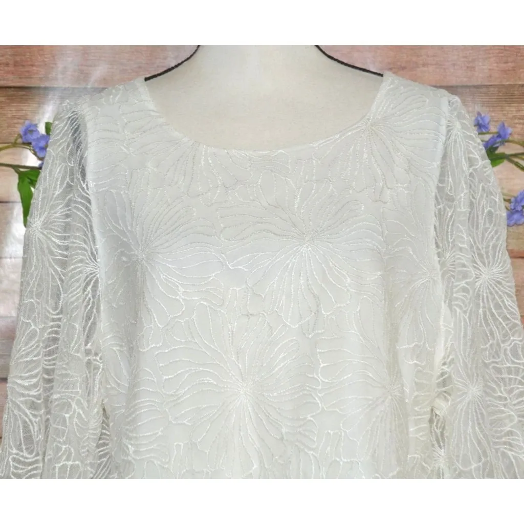 Alfani Boho White Embroidered Floral Overlay Blouse Top & Cami Tank Size XL - Image 2