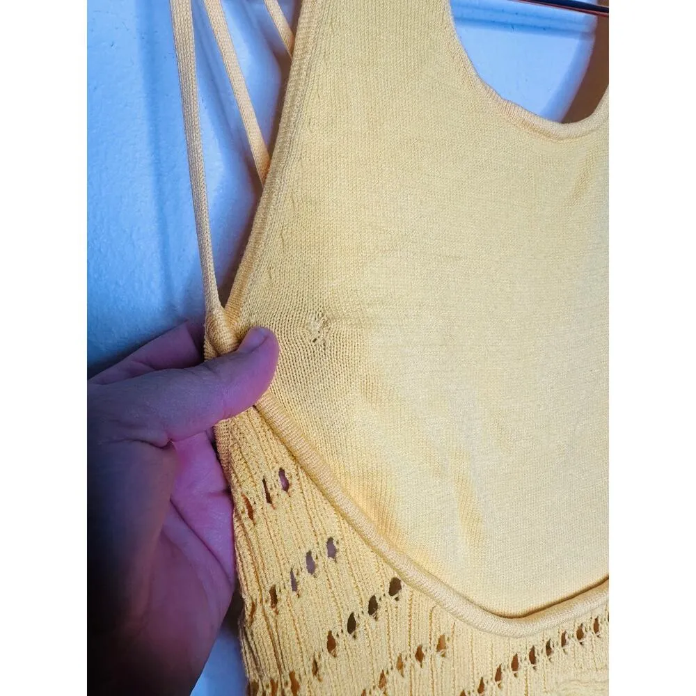 ESTEBAN CORTAZAR x RTR Yellow Knit Crochet Crew Neck Sleeveless Dress size M Size M - Image 7