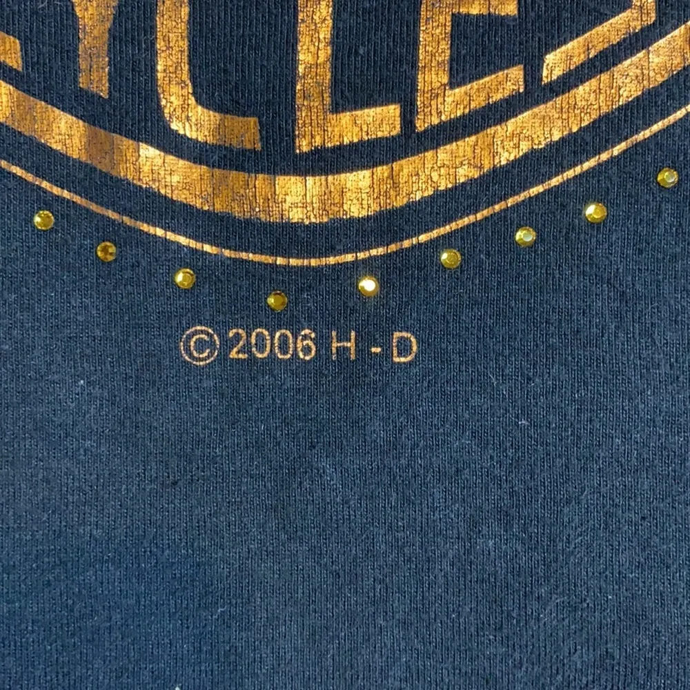 RETRO WOMENS HARLEY DAVIDSON MOTORCYCLES LOGO RHINESTONE THREE QUARTER TEE - Image 2