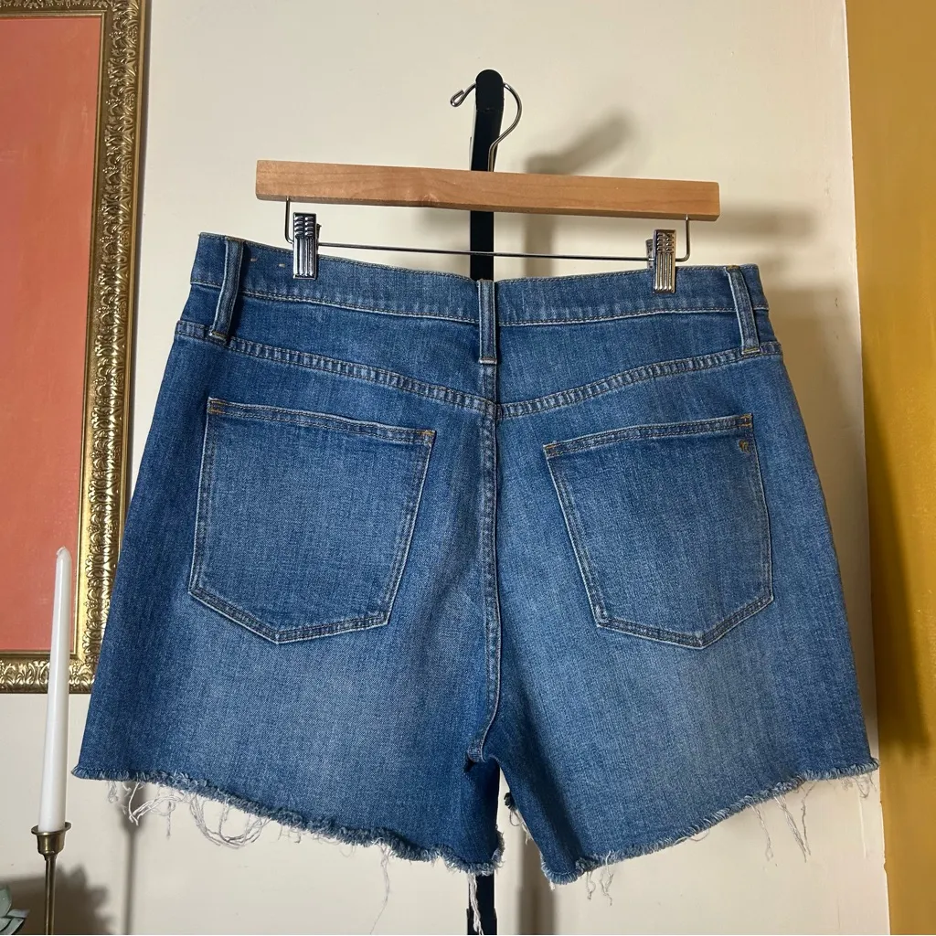 Madewell High Rise Denim Shorts Cutoff Blue Glenoaks Wash Raw Hem Size 31 (12) - Image 3