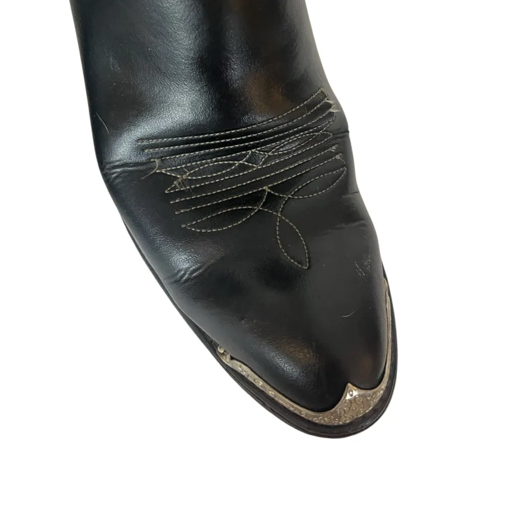 Western Black Cowboy Boots Silver Hardware Mid Calf Women’s Size 7.5M - Image 9