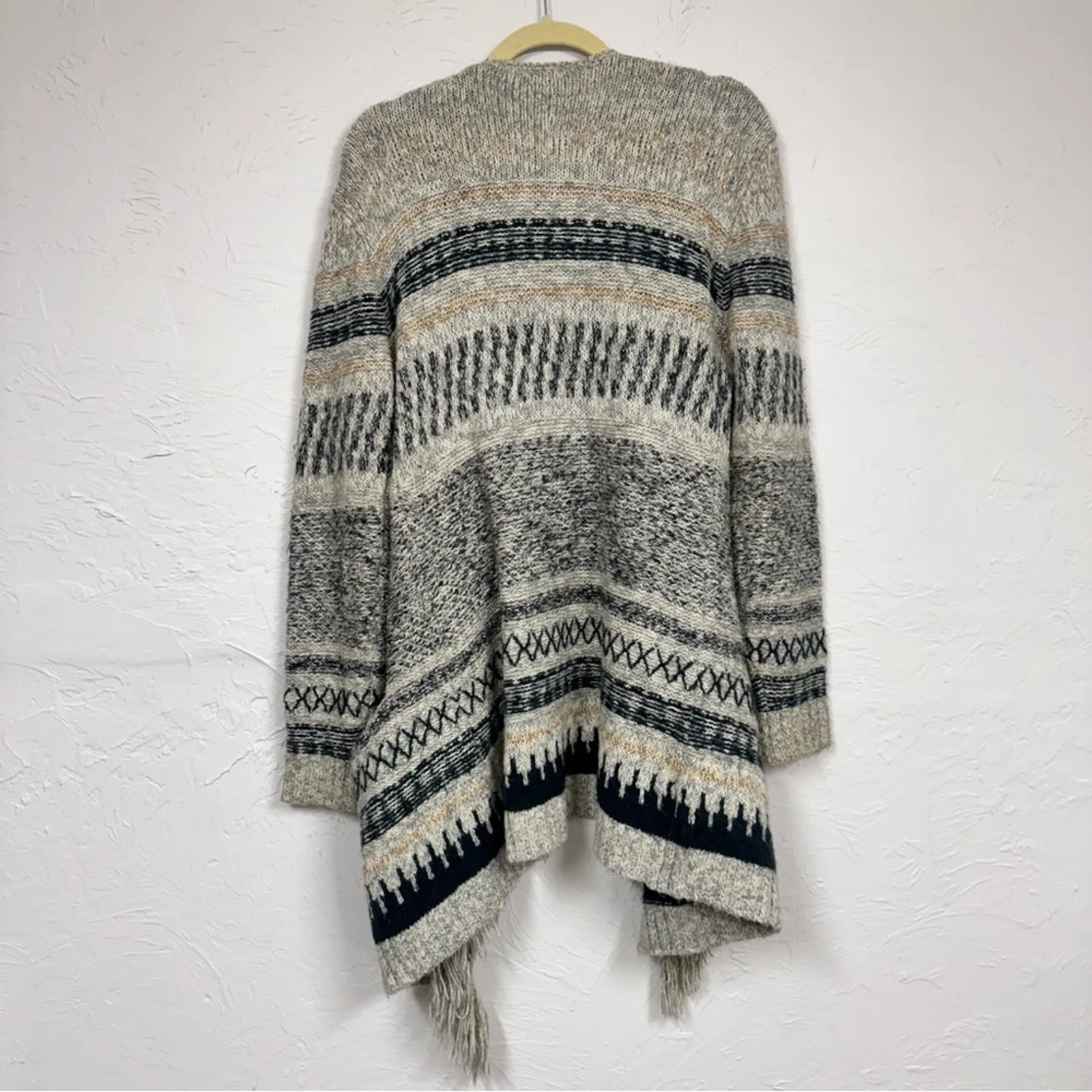 Cabi Blue Grey Shetland Fringe Cardigan Sweater Womens XS Boho Cozy Duster - Image 6