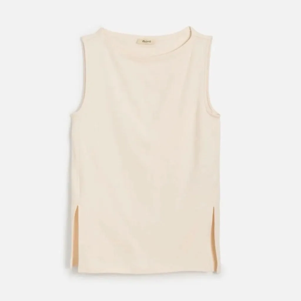 Madewell Sleeveless Boatneck Side Slit Tee Shirt Top Size Small - Image 3