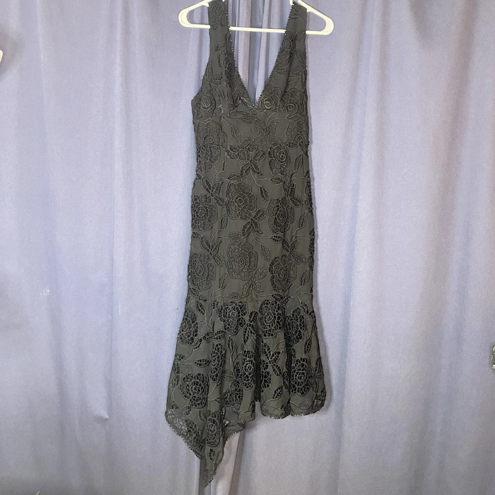 Karina Grimaldi Black Floral Lace Asymmetric Midi Dress Party Birthday Size S - Image 6