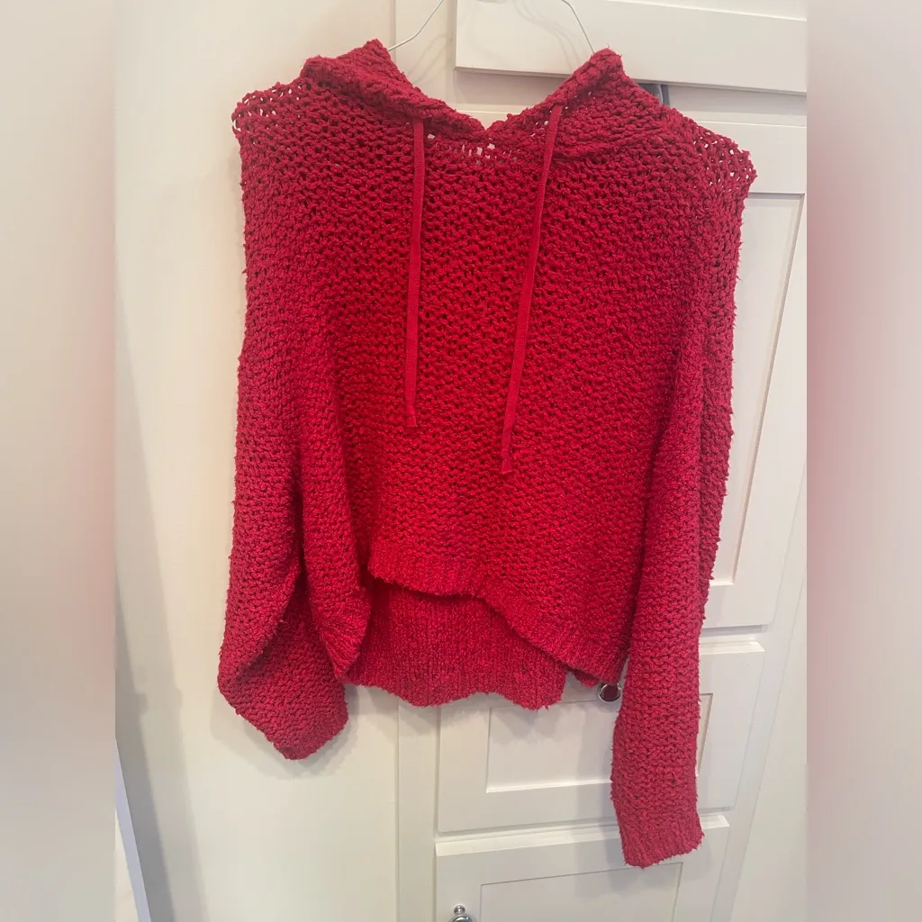 Pilcro Sailcloth Hooded Sweater Red Size Medium Anthropologie - Image 5