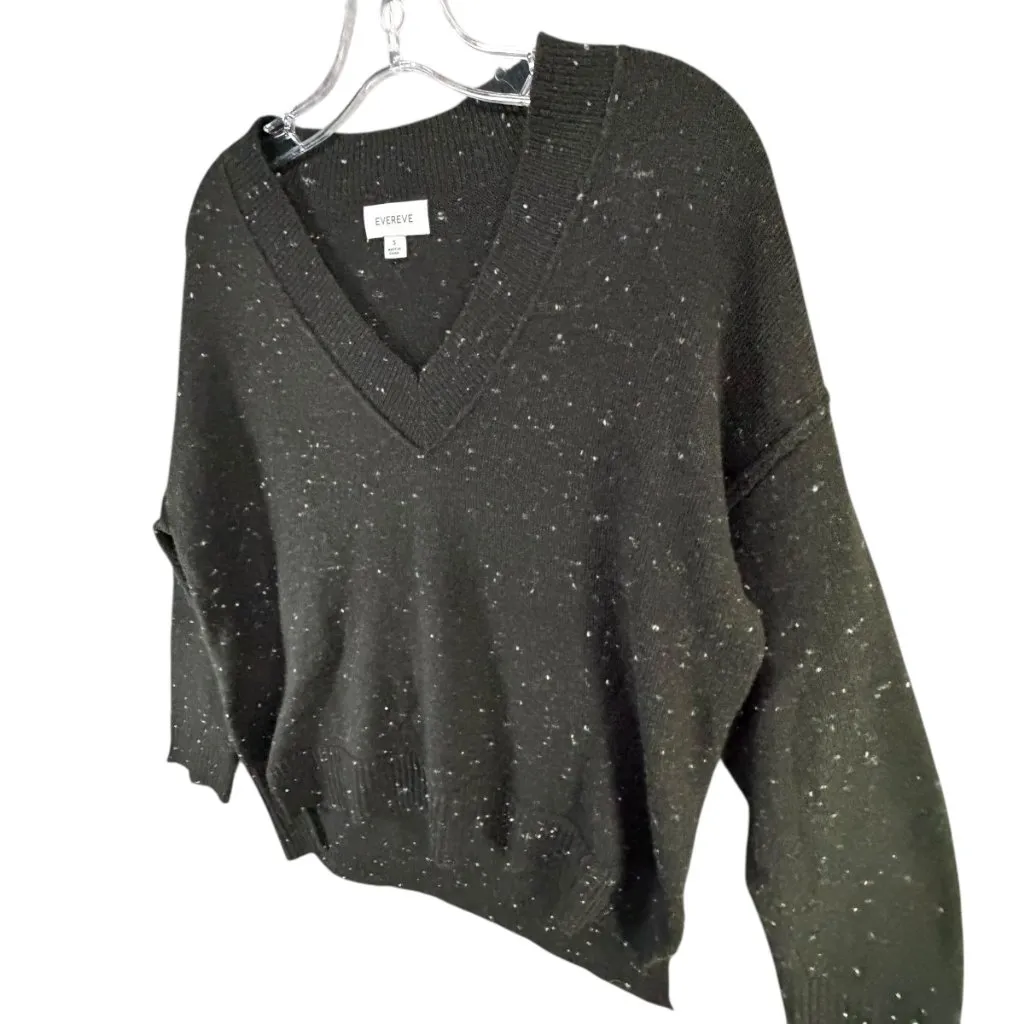 Evereve Harlow Knit Sweater S Black Speckled V Neck Drop Shoulder Pullover Cozy - Image 3