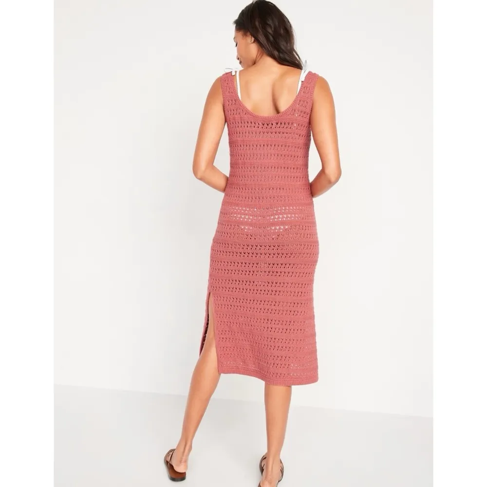 Old Navy Fitted Sleeveless Crochet Swim Cover-Up Midi Dress Small - Image 4