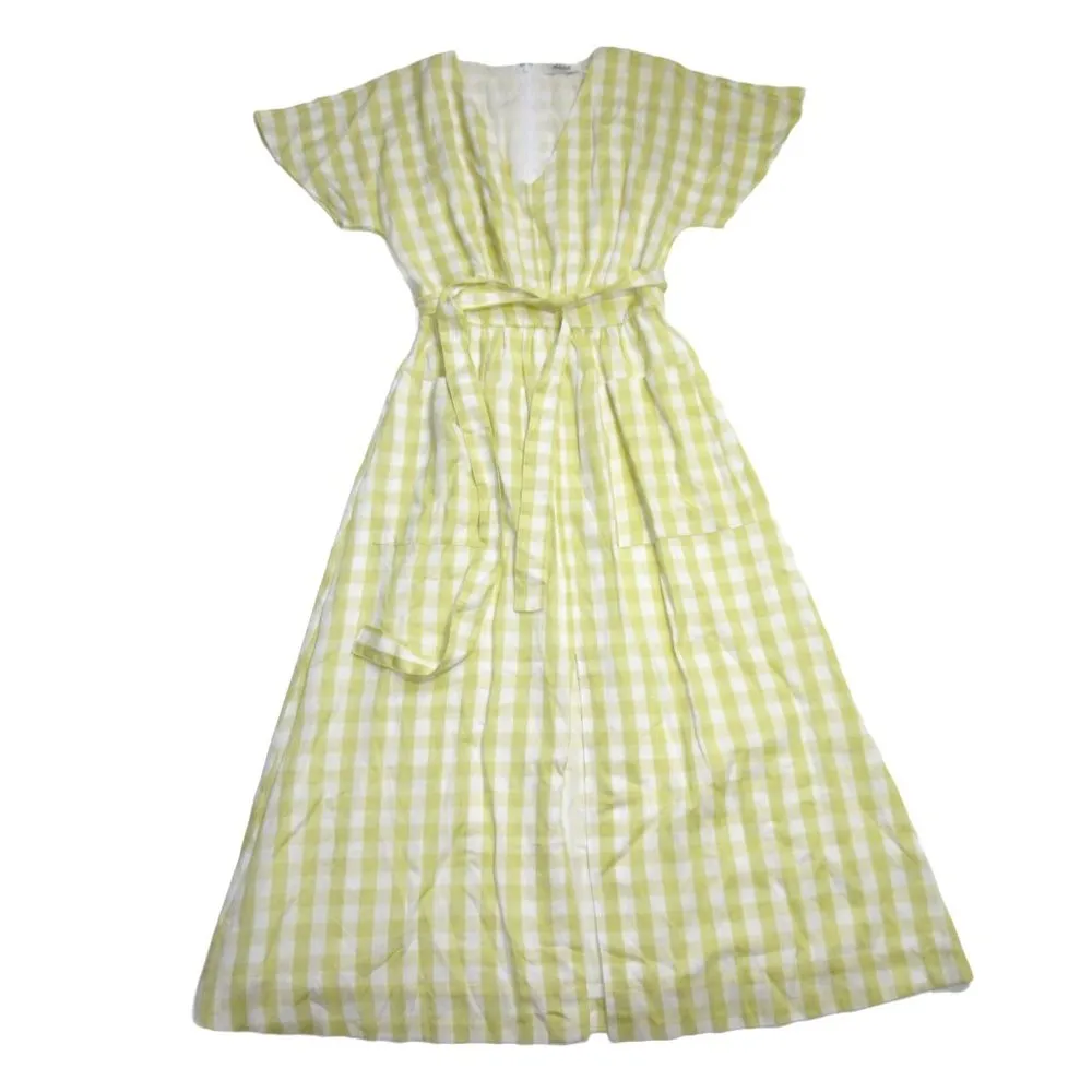NWT Madewell Dolman-Sleeve Tie-Waist Midi in Pear Gingham Check Apron Dress 00 - Image 3