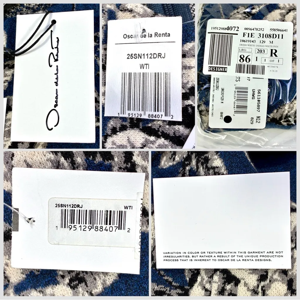 Oscar de la Renta Rose Printed Jacquard Dress Indigo White Medium NWT 25SN112DRJ - Image 5