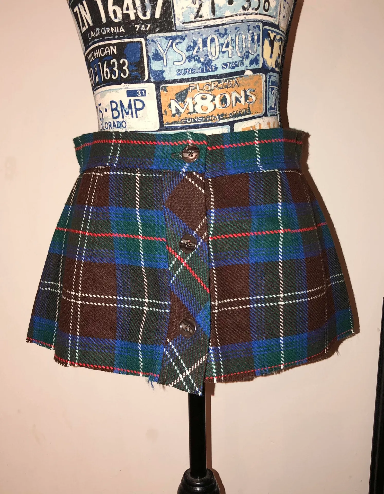 Vintage Micro Mini Plaid Skirt Small Blue - Image 3