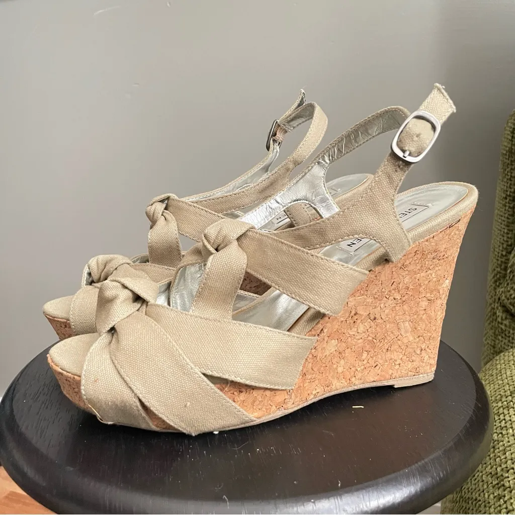 Steve Madden Carri Tan Cork Wedge Sandals Size 8 - Image 5
