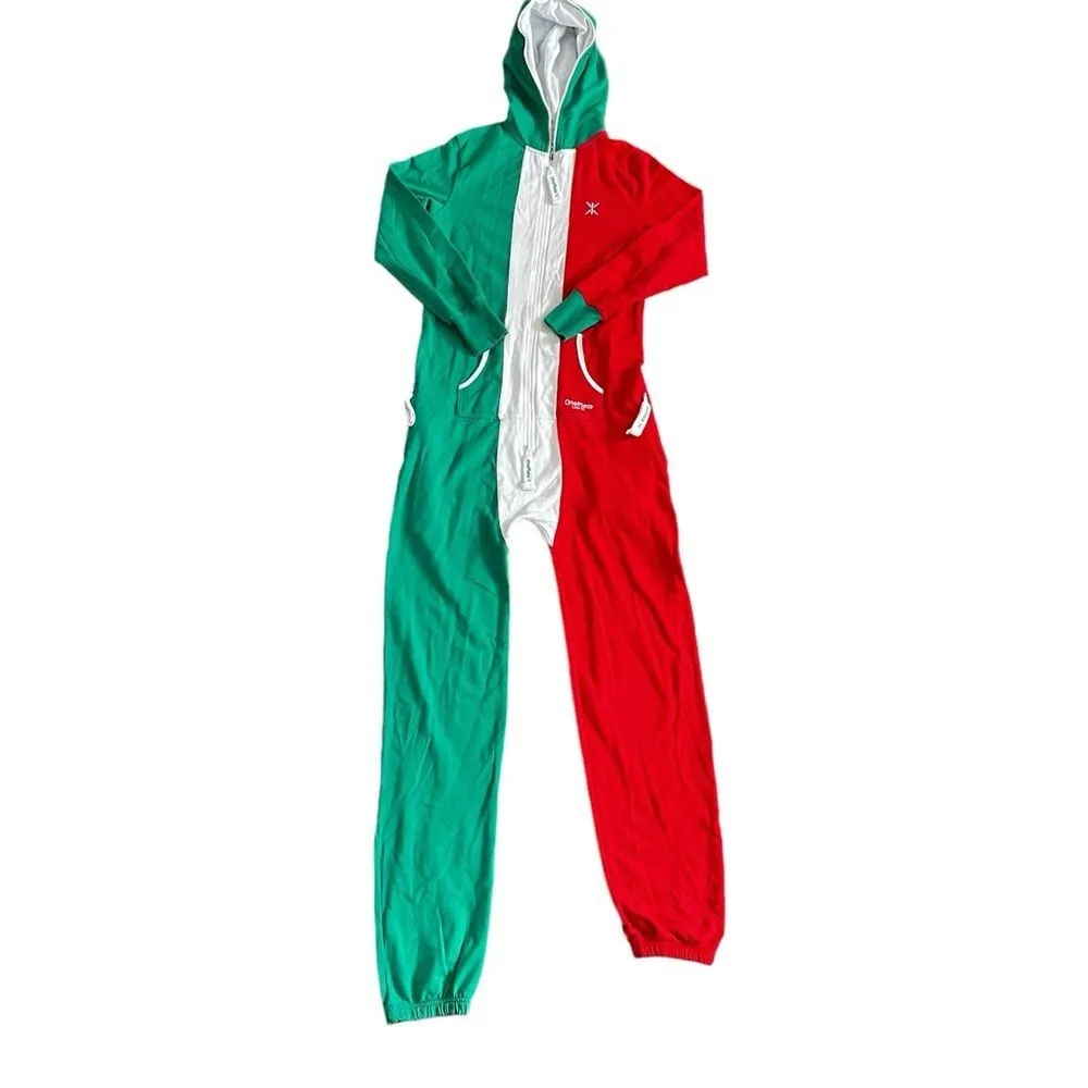Norwegian OnePiece Zip Up Hooded Jumpsuit Italy Flag Colors Red Green White Smal - Image 2